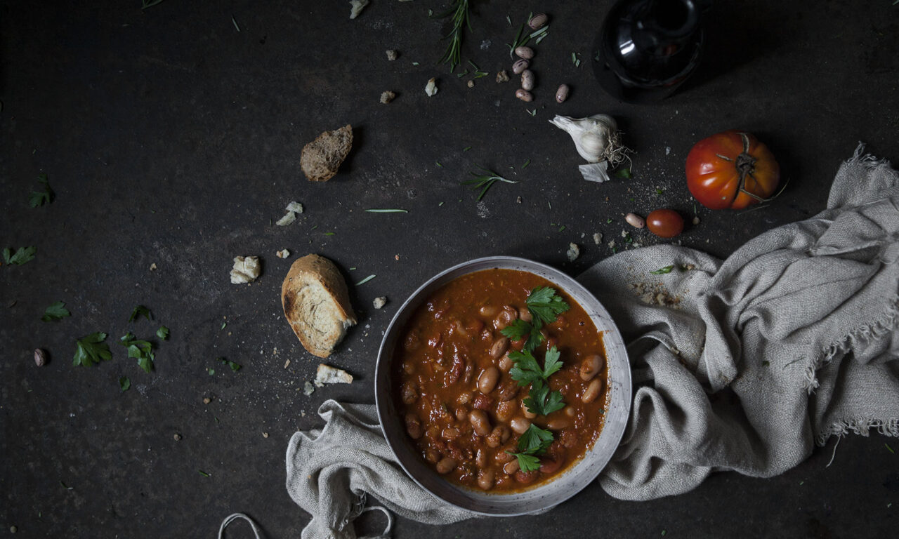Mediterranean Borlotti Bean Soup with Spicy Sauce