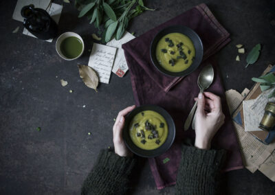 SPLIT PEA SOUP WITH GREEN CURRY AND CRISPY SAGE