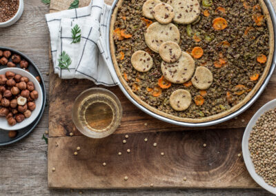 SAVORY PIE WITH LENTILS, ROSEMARY, AND SAUTÉED CARROTS