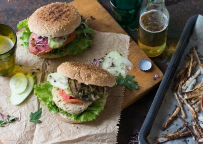 CANNELLINI BEAN VEGGIE BURGER WITH DAIKON FRIES