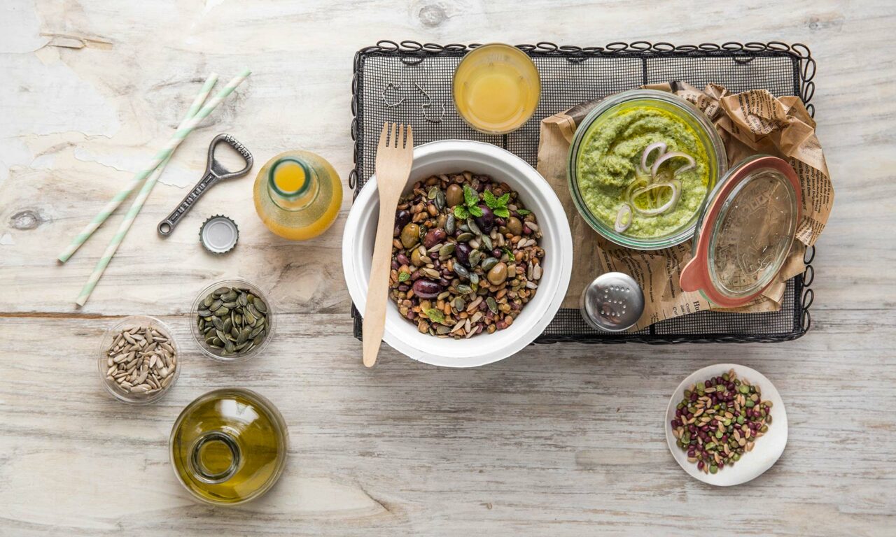 Escarole, shallot, and mint cream with Nutrigood mix and farro