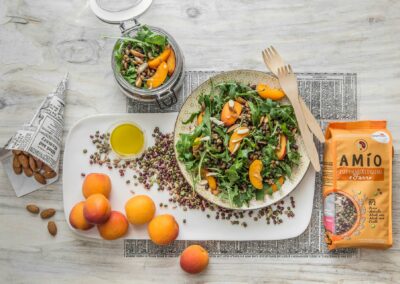NUTRIGOOD MIX AND SPELT SALAD WITH ARUGULA, APRICOTS, AND ALMONDS
