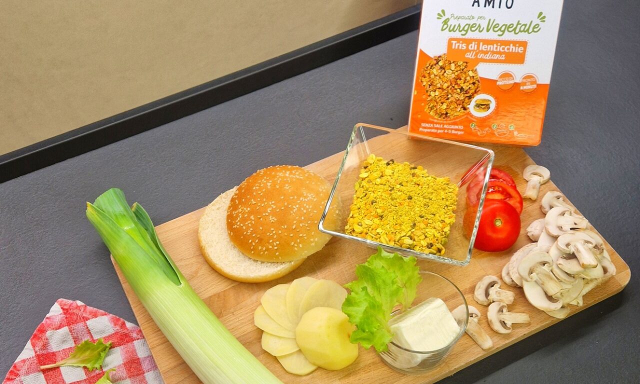 VEGETABLE BURGER WITH LENTIL TRIO AND MUSHROOM CREAM